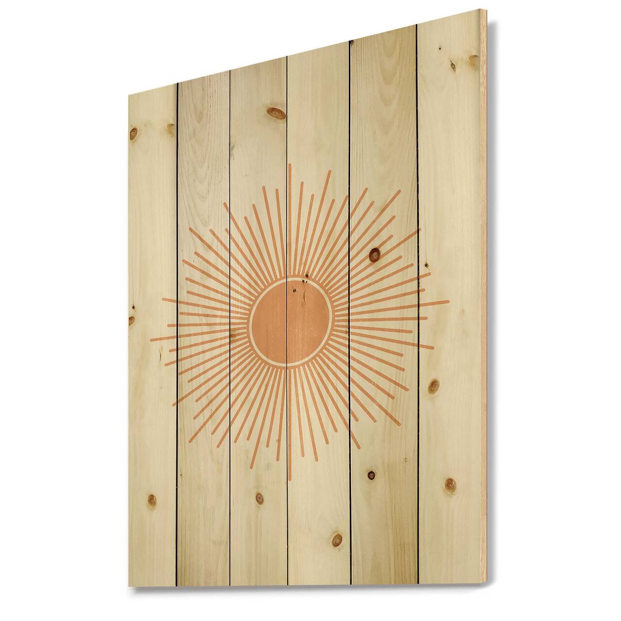 Designart - Minimalist Bright Shining Orange Sun Rays III - Modern Print on Natural Pine Wood